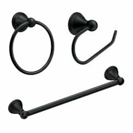 Moen Preston 3-Piece Hardware Set with Towel Bar, Paper Holder, and Towel Ring in Matte Black DN8433BL